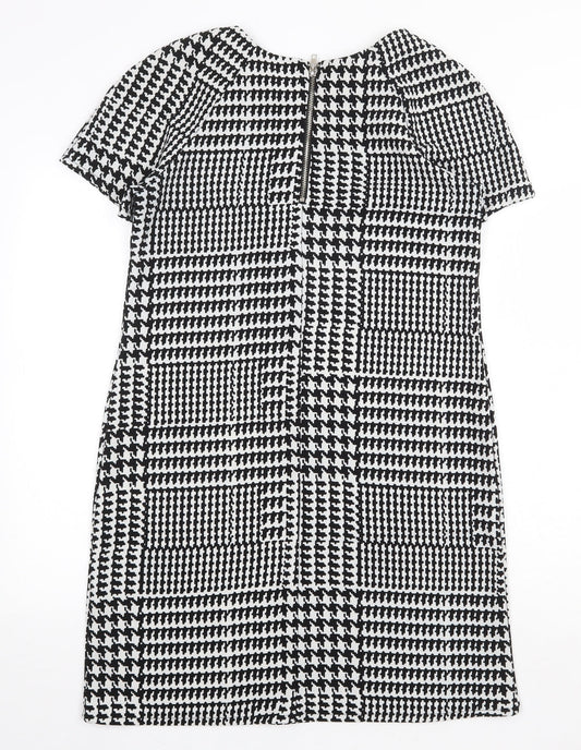 Atmosphere Womens Black Plaid Polyester Shift Size 10 Boat Neck Zip