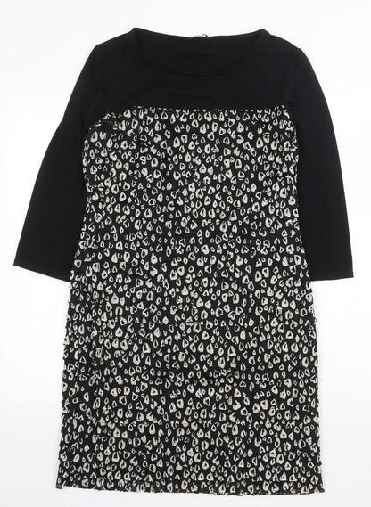 M&Co Womens Black Animal Print Polyester Sheath Size 14 Boat Neck Pullover - Leopard Print