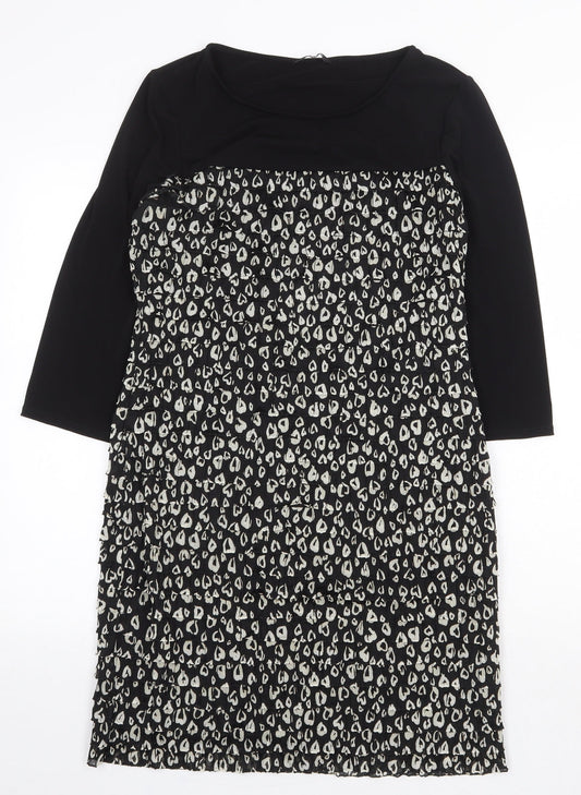 M&Co Womens Black Animal Print Polyester Sheath Size 14 Boat Neck Pullover - Leopard Print