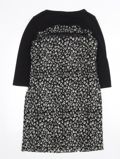 M&Co Womens Black Animal Print Polyester Sheath Size 14 Boat Neck Pullover - Leopard Print
