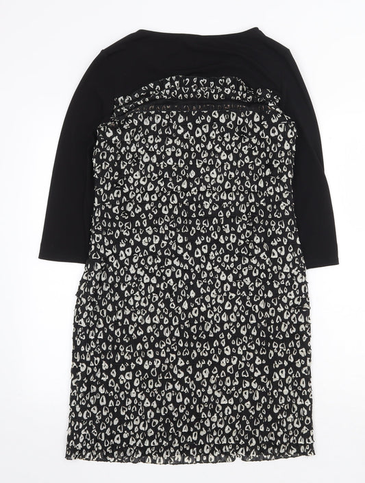 M&Co Womens Black Animal Print Polyester Sheath Size 14 Boat Neck Pullover - Leopard Print