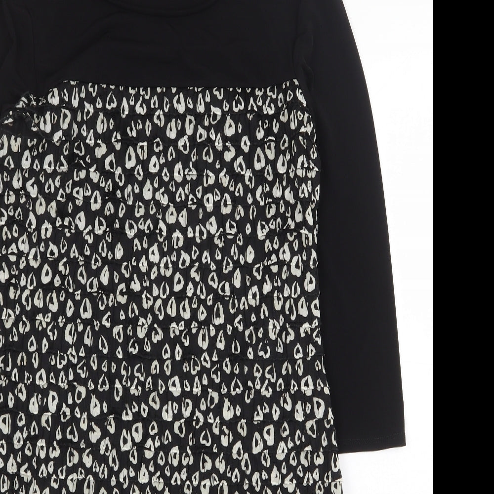 M&Co Womens Black Animal Print Polyester Sheath Size 14 Boat Neck Pullover - Leopard Print