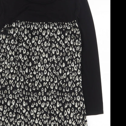 M&Co Womens Black Animal Print Polyester Sheath Size 14 Boat Neck Pullover - Leopard Print