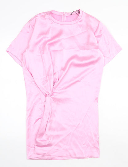 Zara Womens Pink Polyester Sheath Size S Round Neck Zip - Twist Detail