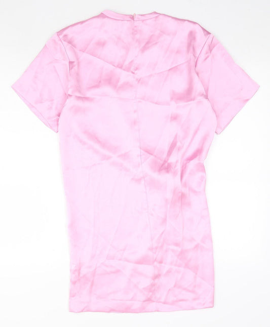Zara Womens Pink Polyester Sheath Size S Round Neck Zip - Twist Detail