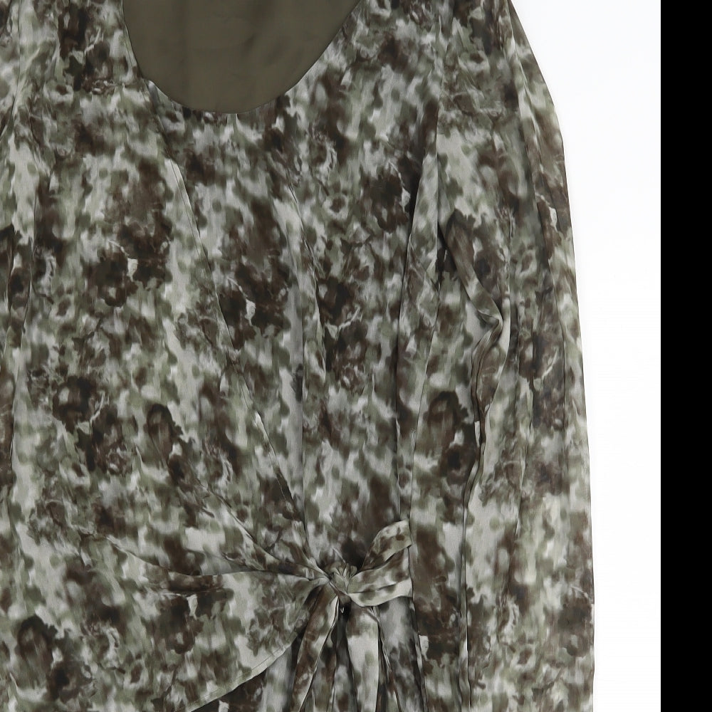 IKKS Womens Green Geometric Polyester Sheath Size 12 Boat Neck Zip - Tie Detail