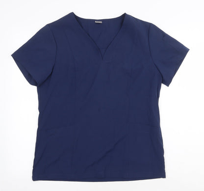 NiaaHinn Womens Blue Polyester Basic Blouse Size M V-Neck