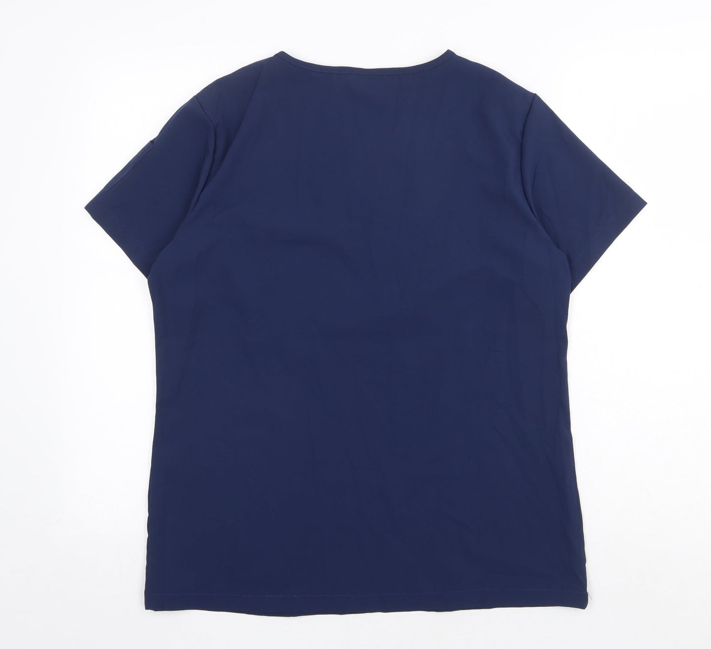 NiaaHinn Womens Blue Polyester Basic Blouse Size M V-Neck