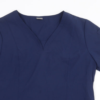 NiaaHinn Womens Blue Polyester Basic Blouse Size M V-Neck