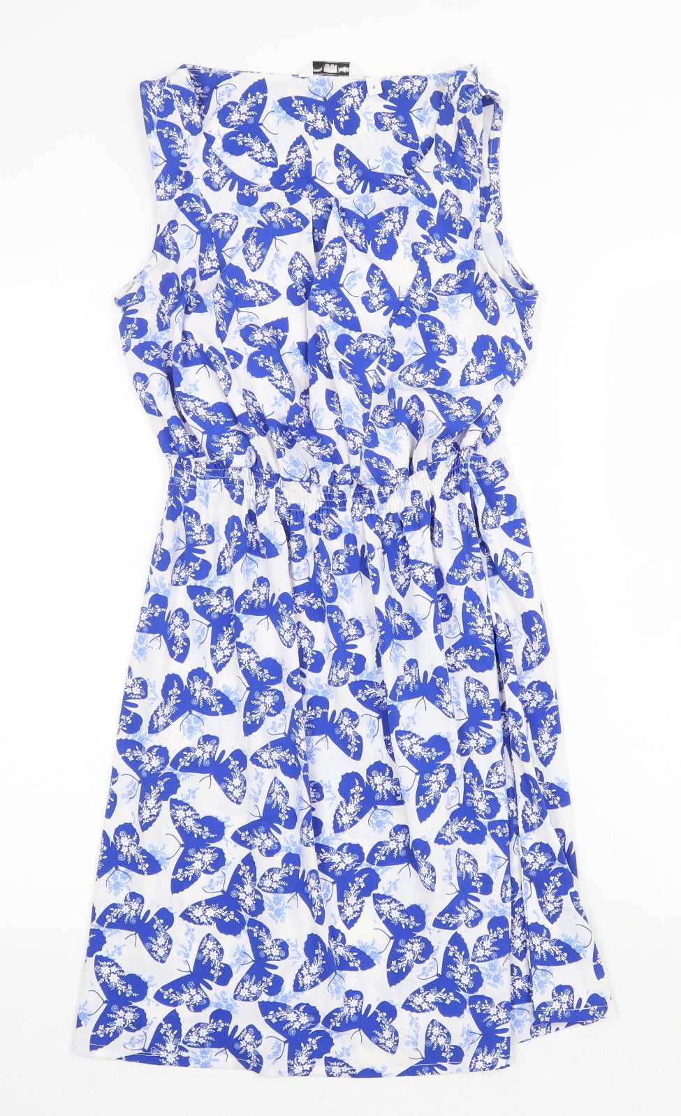 New Look Womens Blue Geometric Polyester A-Line Size 8 Boat Neck Pullover - Butterfly Print
