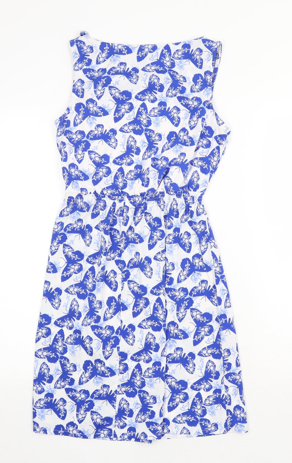 New Look Womens Blue Geometric Polyester A-Line Size 8 Boat Neck Pullover - Butterfly Print
