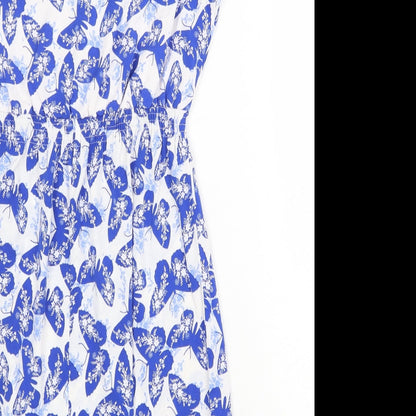 New Look Womens Blue Geometric Polyester A-Line Size 8 Boat Neck Pullover - Butterfly Print