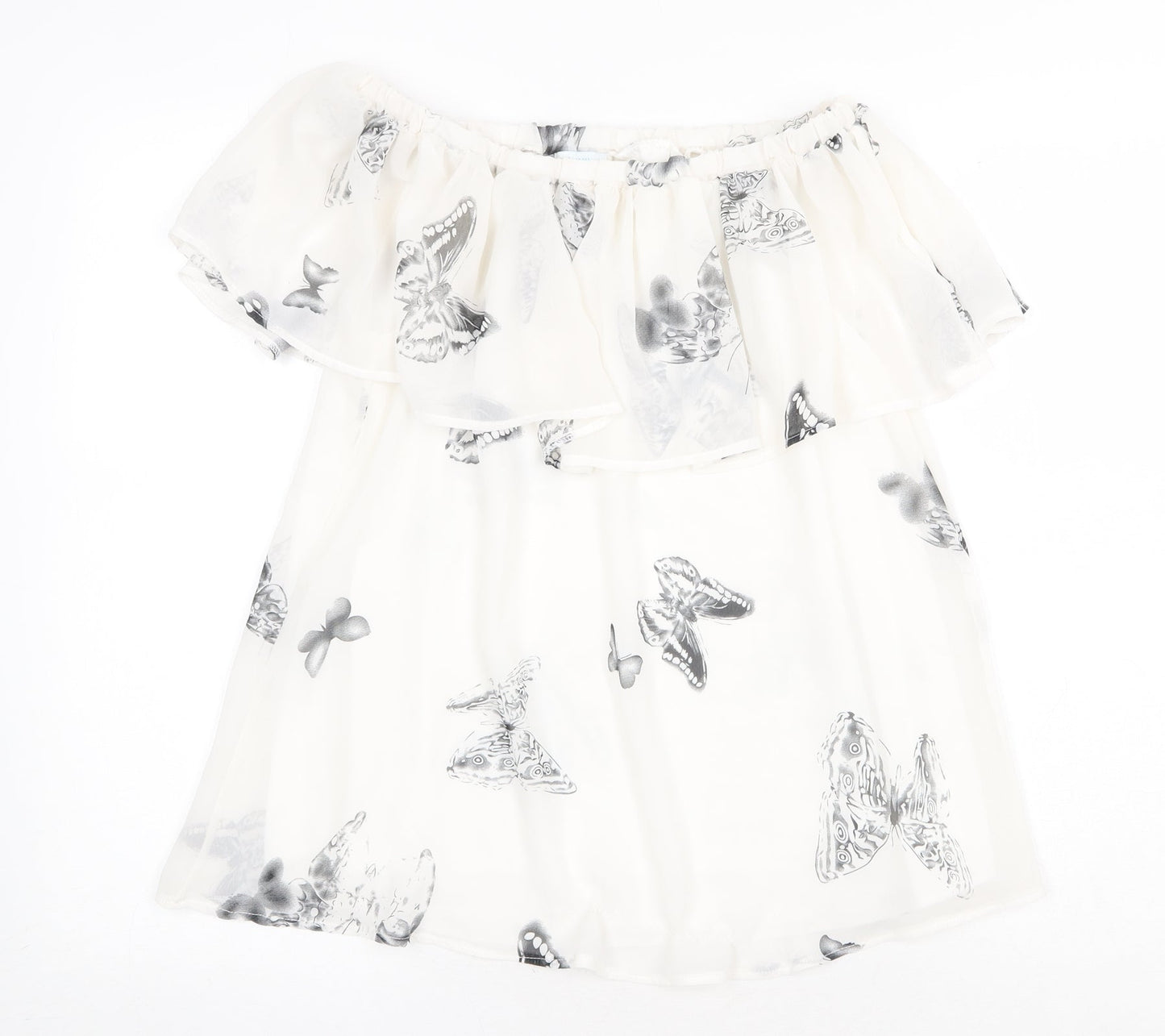 Blue Vanilla Womens White Geometric Polyester Basic Tank Size 8 Off the Shoulder - Butterfly Print