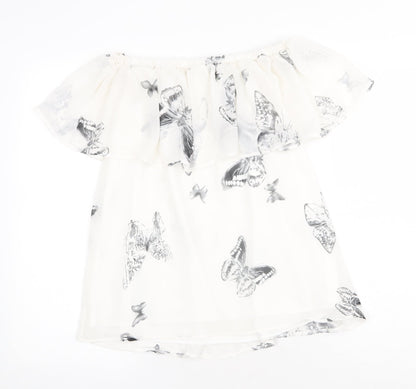 Blue Vanilla Womens White Geometric Polyester Basic Tank Size 8 Off the Shoulder - Butterfly Print