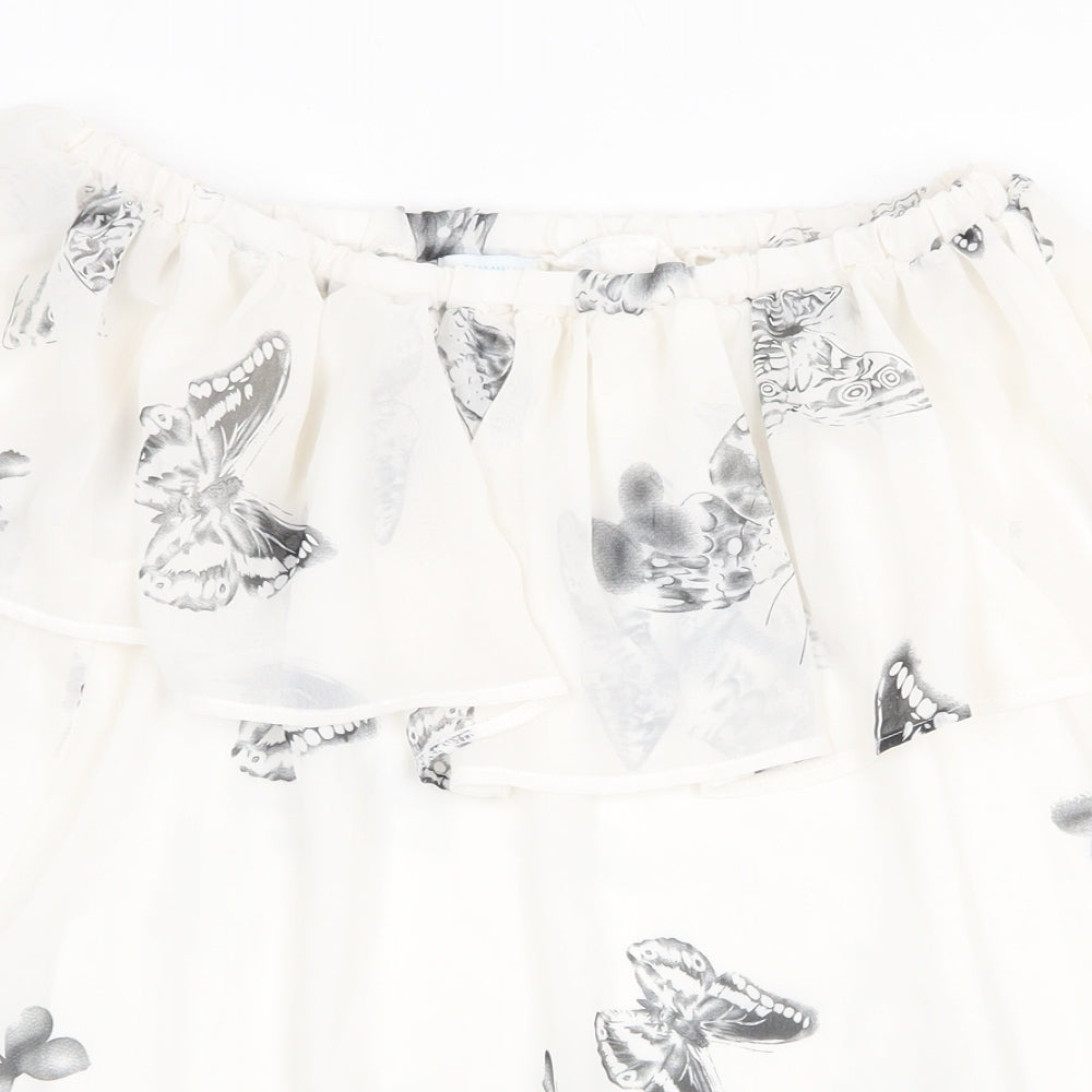 Blue Vanilla Womens White Geometric Polyester Basic Tank Size 8 Off the Shoulder - Butterfly Print