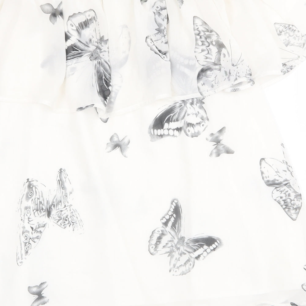 Blue Vanilla Womens White Geometric Polyester Basic Tank Size 8 Off the Shoulder - Butterfly Print