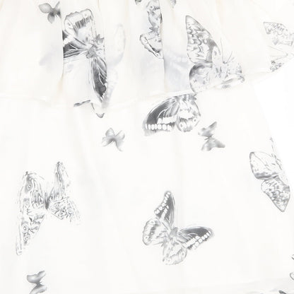 Blue Vanilla Womens White Geometric Polyester Basic Tank Size 8 Off the Shoulder - Butterfly Print