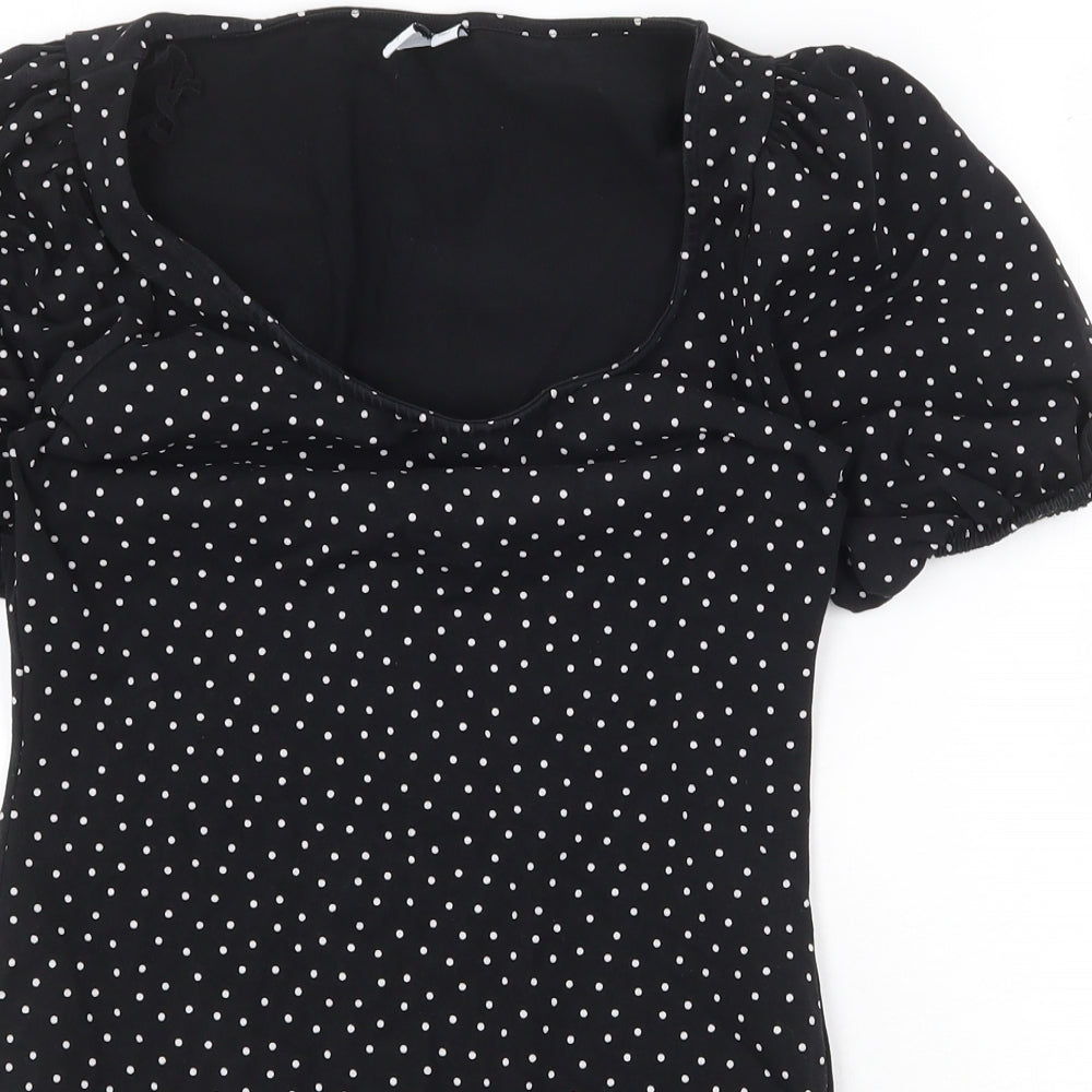 Los Angeles Atelier Womens Black Polka Dot Cotton Bodysuit One-Piece Size S Snap
