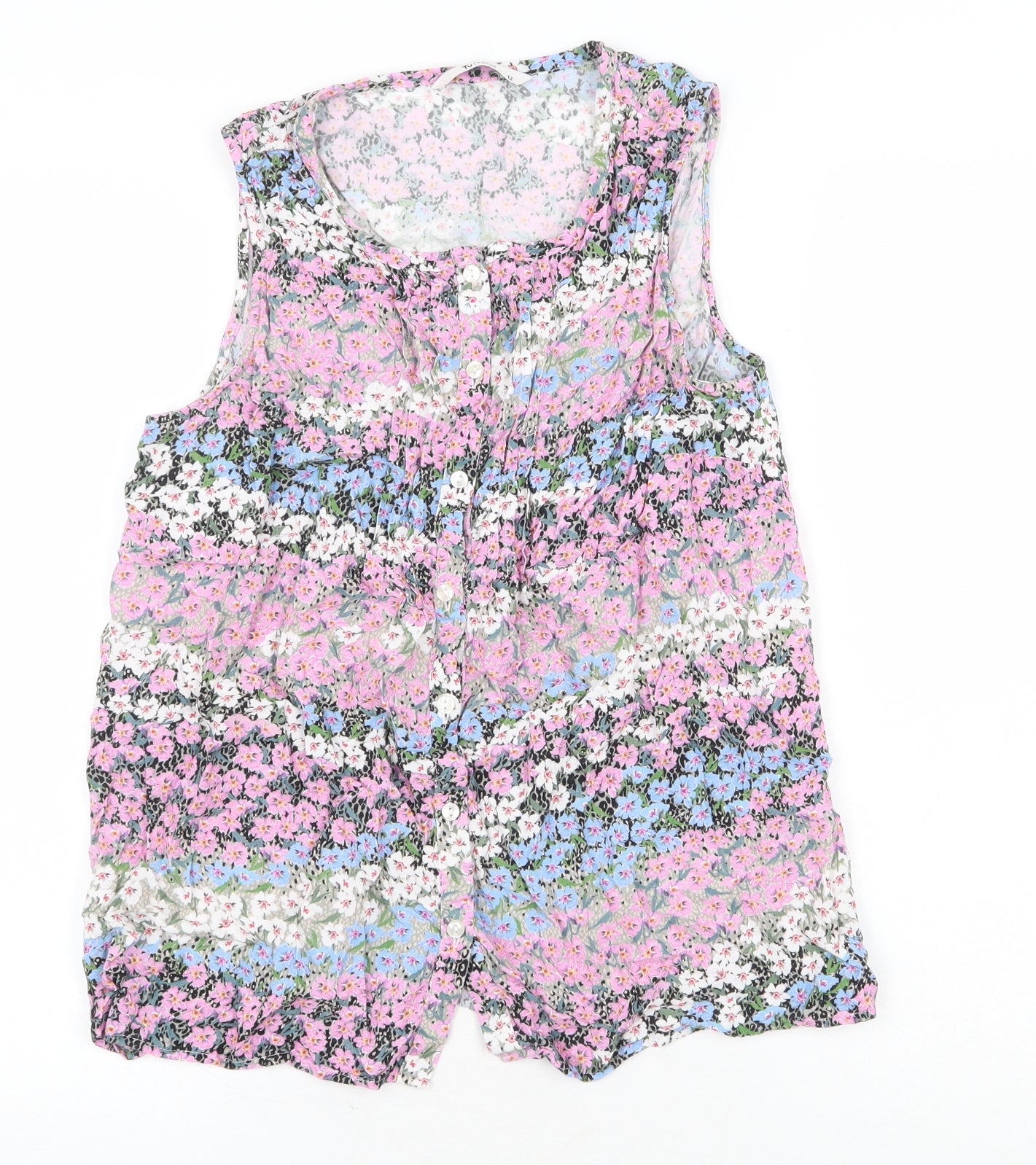 TU Womens Purple Floral Viscose Basic Tank Size 12 Scoop Neck