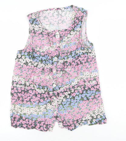 TU Womens Purple Floral Viscose Basic Tank Size 12 Scoop Neck