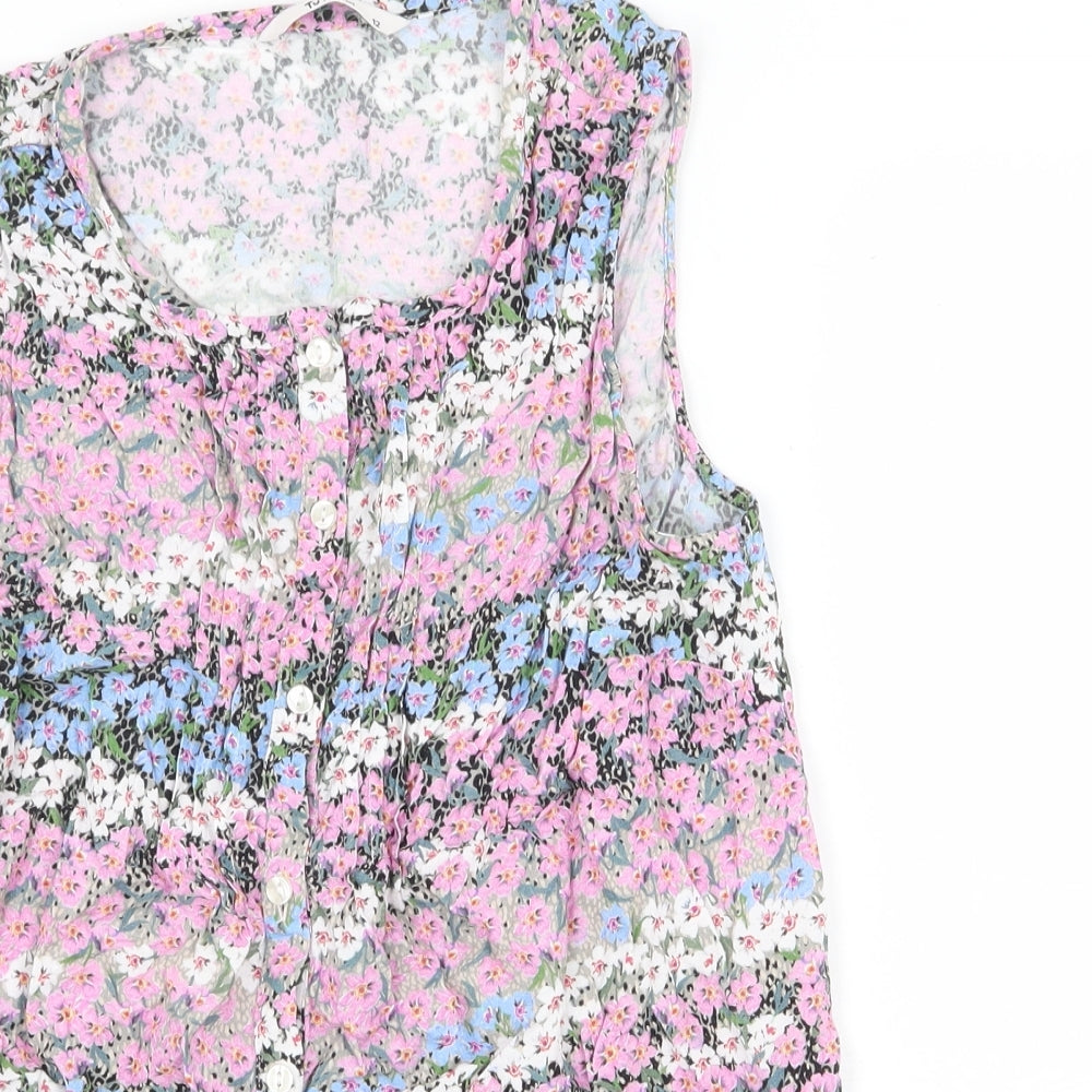 TU Womens Purple Floral Viscose Basic Tank Size 12 Scoop Neck