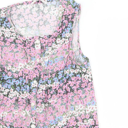 TU Womens Purple Floral Viscose Basic Tank Size 12 Scoop Neck