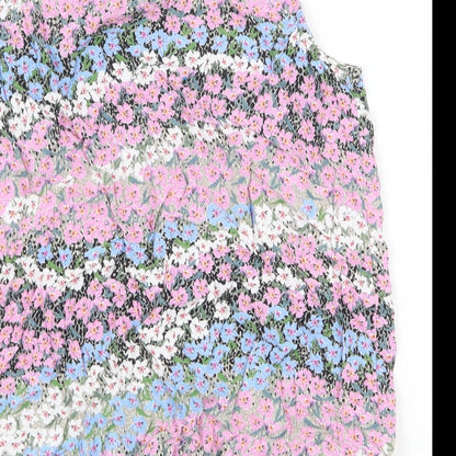 TU Womens Purple Floral Viscose Basic Tank Size 12 Scoop Neck