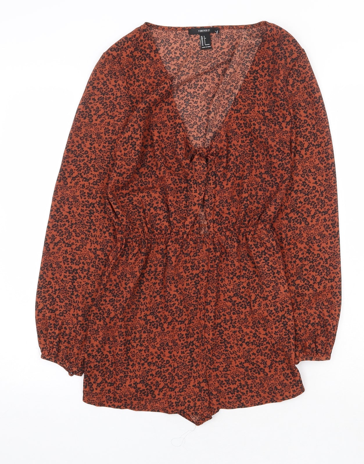 FOREVER 21 Womens Orange Floral Polyester Playsuit One-Piece Size S Tie