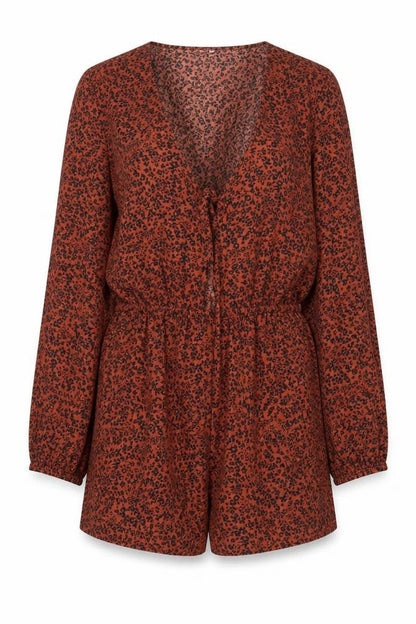 FOREVER 21 Womens Orange Floral Polyester Playsuit One-Piece Size S Tie