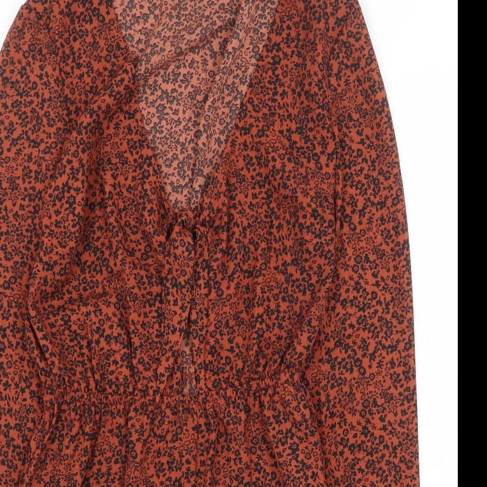 FOREVER 21 Womens Orange Floral Polyester Playsuit One-Piece Size S Tie