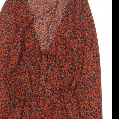 FOREVER 21 Womens Orange Floral Polyester Playsuit One-Piece Size S Tie