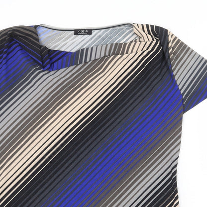 CMD Womens Multicoloured Geometric Polyester Basic T-Shirt Size M Mock Neck