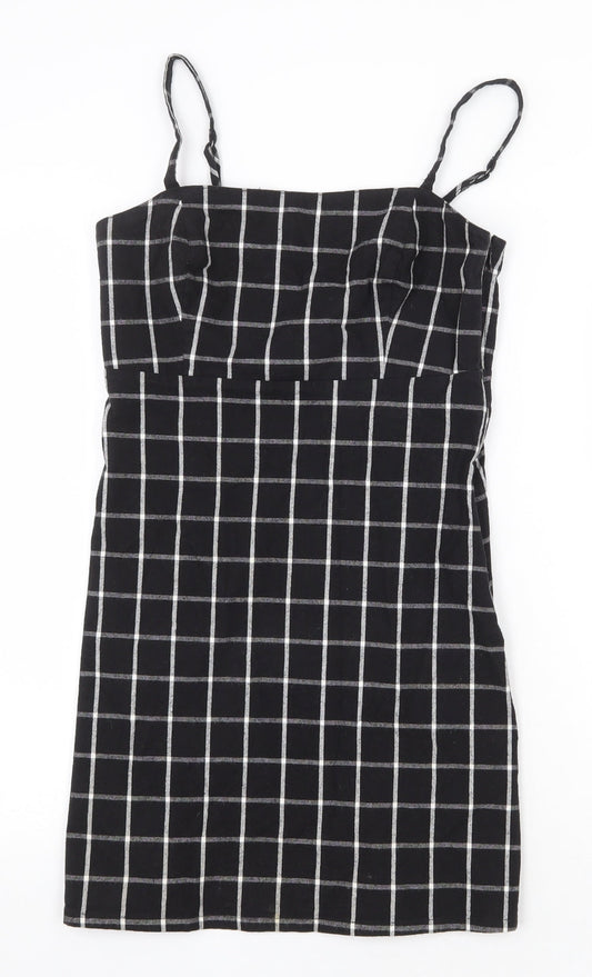 Hollister Womens Black Check Cotton Slip Dress Size S Square Neck Zip