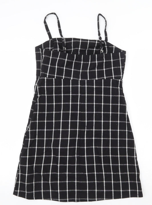 Hollister Womens Black Check Cotton Slip Dress Size S Square Neck Zip