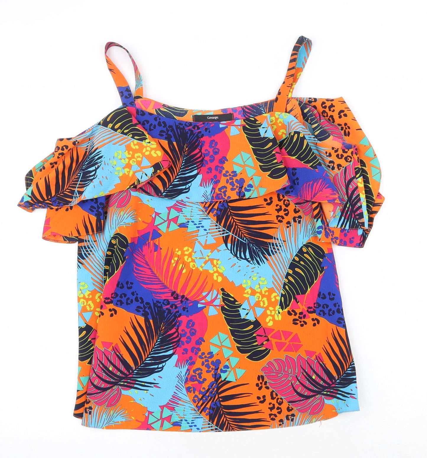 George Womens Multicoloured Geometric Polyester Basic Blouse Size 10 Square Neck