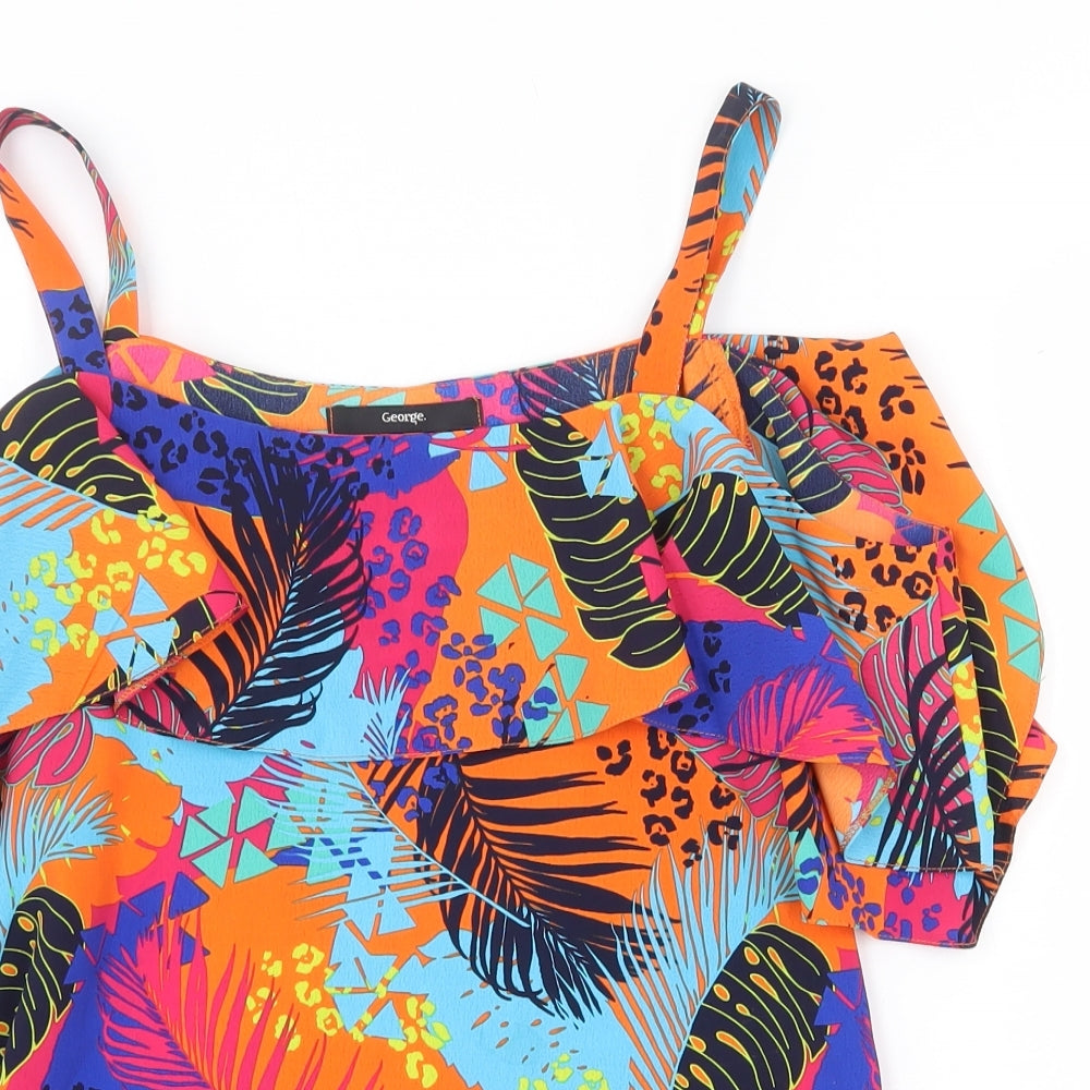 George Womens Multicoloured Geometric Polyester Basic Blouse Size 10 Square Neck