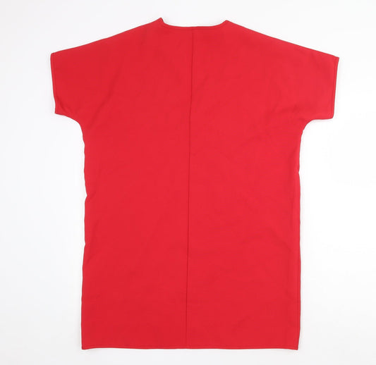 Boohoo Womens Red Polyester Shift Size 10 V-Neck Pullover
