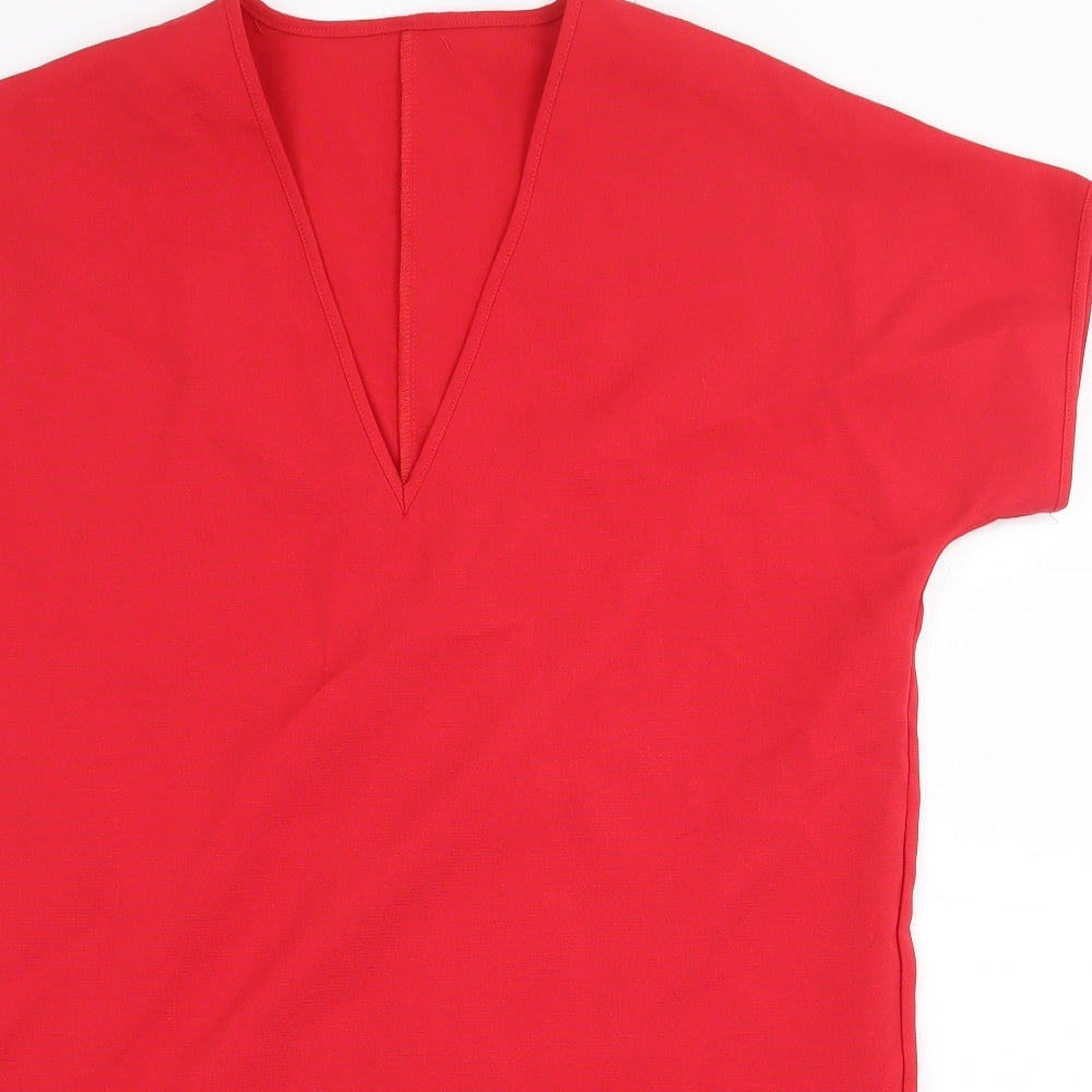 Boohoo Womens Red Polyester Shift Size 10 V-Neck Pullover