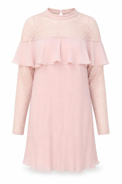 Very Womens Pink Polyester A-Line Size 10 Mock Neck Button - Lace Detail