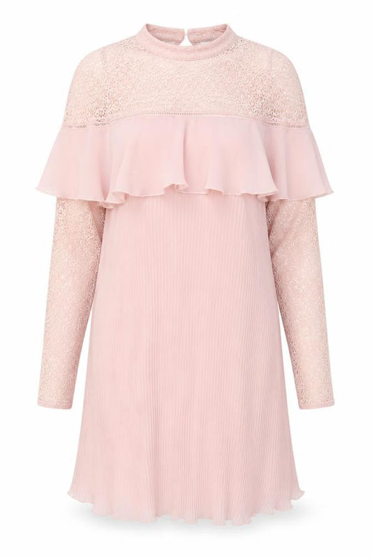 Very Womens Pink Polyester A-Line Size 10 Mock Neck Button - Lace Detail