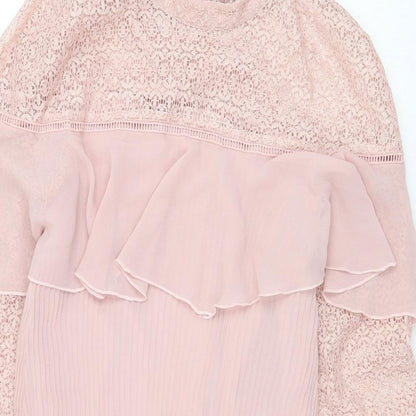 Very Womens Pink Polyester A-Line Size 10 Mock Neck Button - Lace Detail