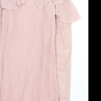 Very Womens Pink Polyester A-Line Size 10 Mock Neck Button - Lace Detail