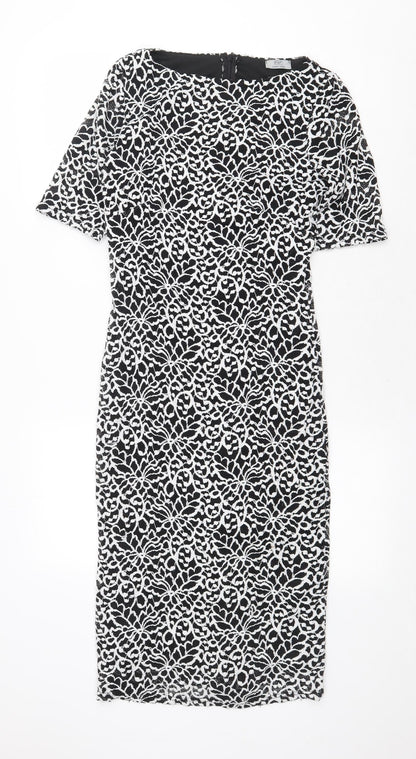 F&F Womens Black Geometric Polyester Sheath Size 10 Boat Neck Zip