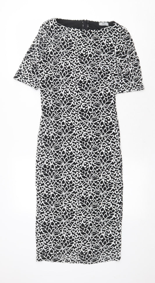 F&F Womens Black Geometric Polyester Sheath Size 10 Boat Neck Zip