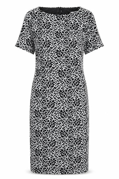 F&F Womens Black Geometric Polyester Sheath Size 10 Boat Neck Zip