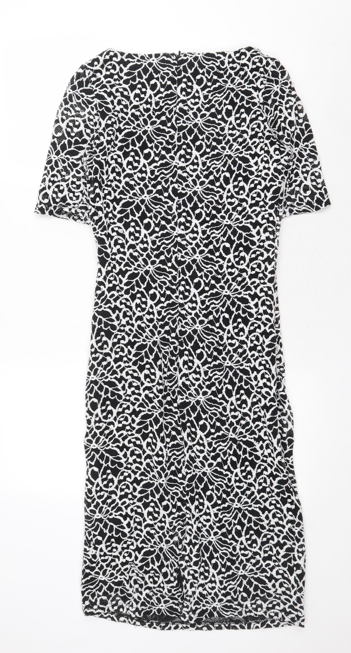 F&F Womens Black Geometric Polyester Sheath Size 10 Boat Neck Zip