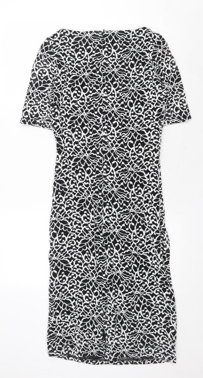 F&F Womens Black Geometric Polyester Sheath Size 10 Boat Neck Zip