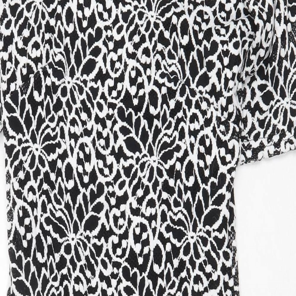 F&F Womens Black Geometric Polyester Sheath Size 10 Boat Neck Zip