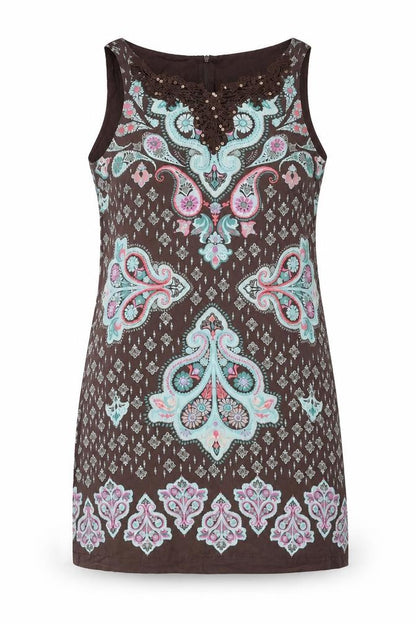 Oasis Womens Brown Paisley Silk Shift Size 12 Boat Neck Pullover