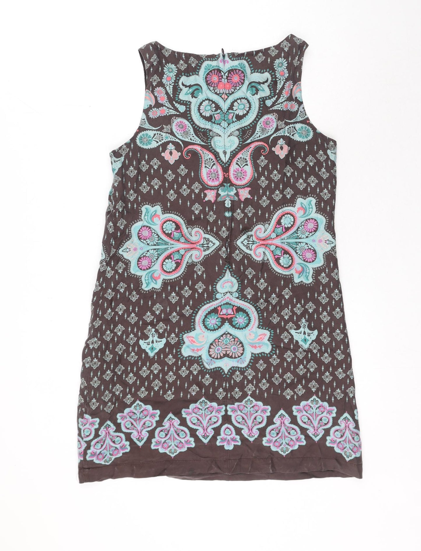 Oasis Womens Brown Paisley Silk Shift Size 12 Boat Neck Pullover